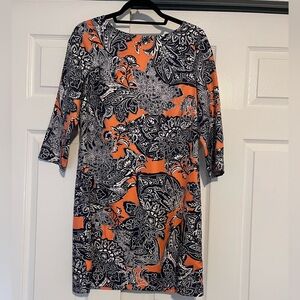 The Limited Coral and Navy Paisley 3/4 Sleeve Dress